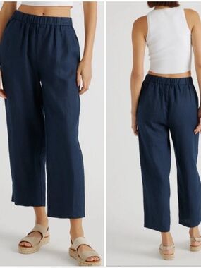 Quince 100% European Linen Pants Women’s XS Deep Navy Blue Pull On Lagenlook